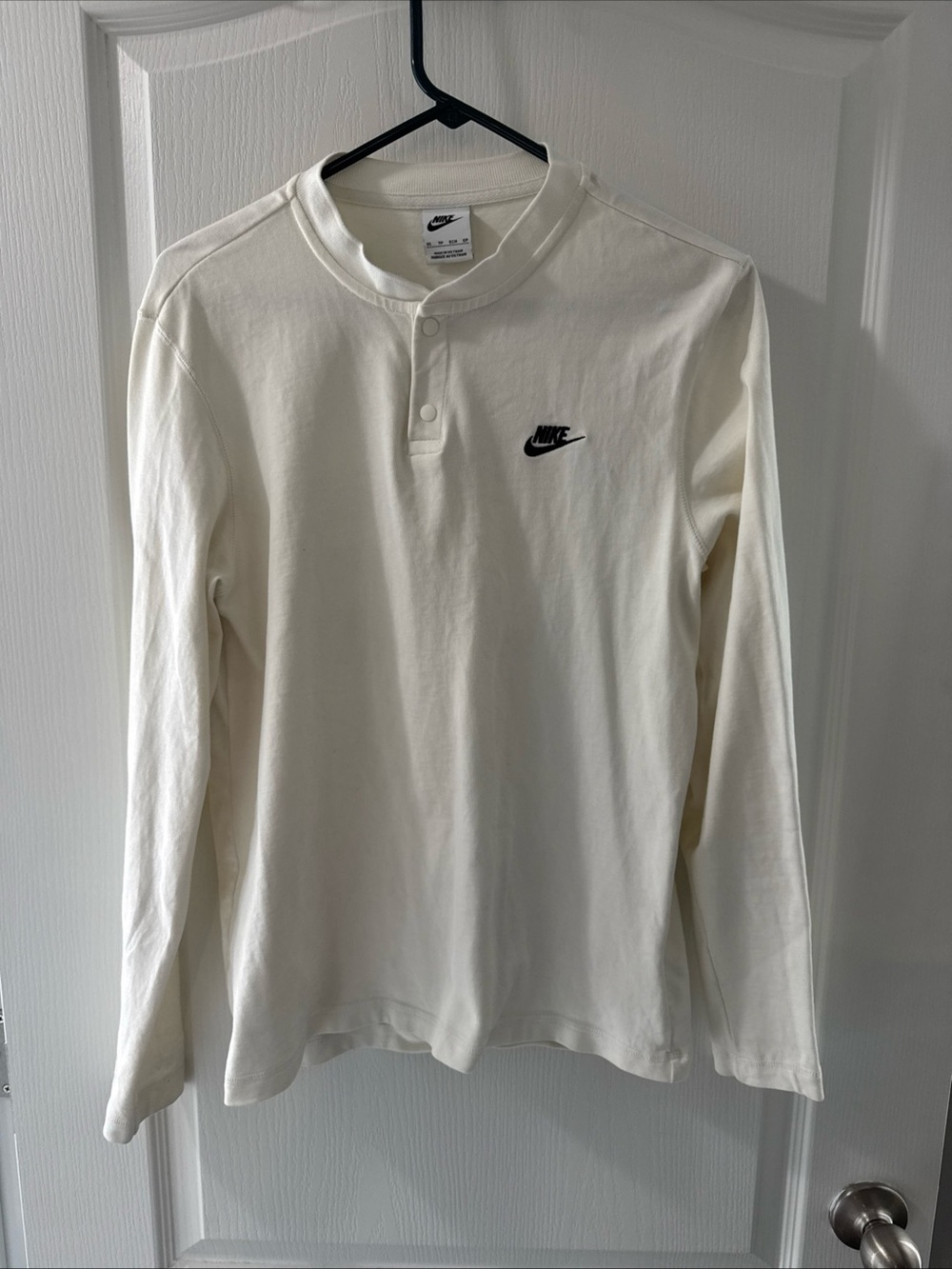 Nike Men’s Cream Long-Sleeve Henley with Black Swoosh